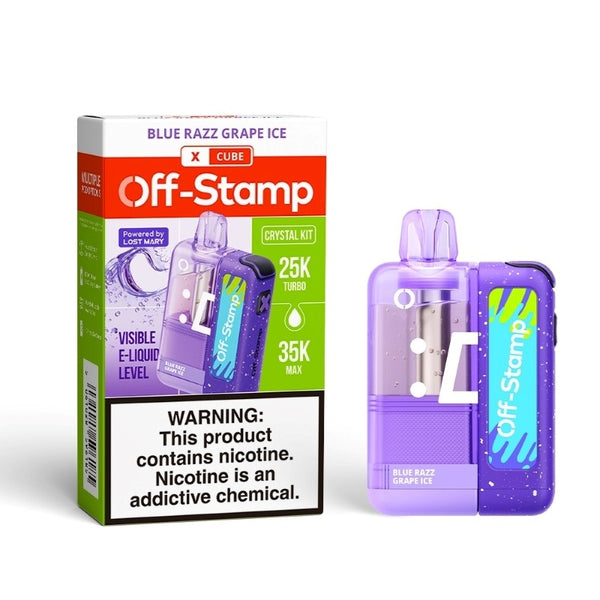 off-stamp x cube crystal cube 35k blue razz grape ice