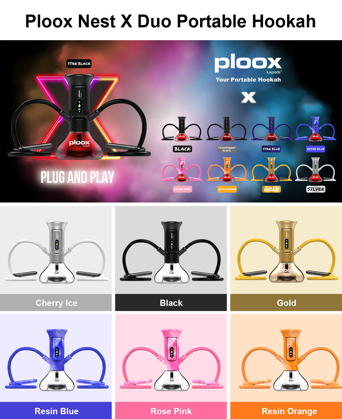 ploox nest x duo portable hookah