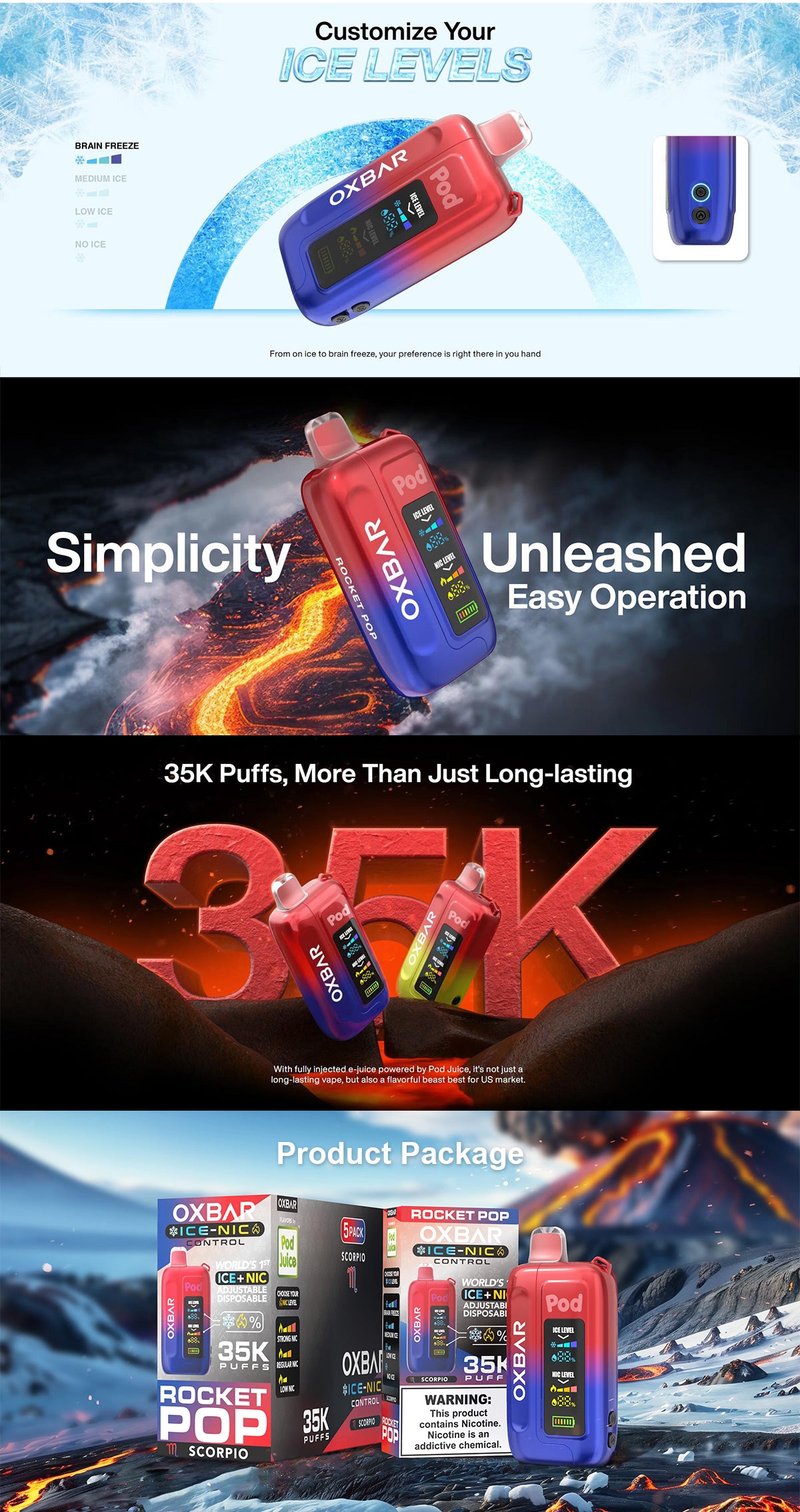 pod juice x oxbar ice-nic control 35k disposable vape