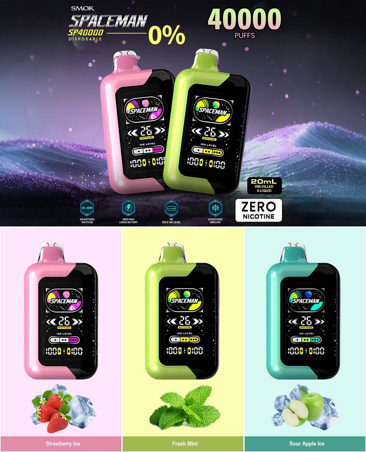 spaceman sp40000 zero nicotine disposable vape