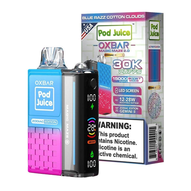 blue razz cotton clouds oxbar magic maze 2 pod juice 30k