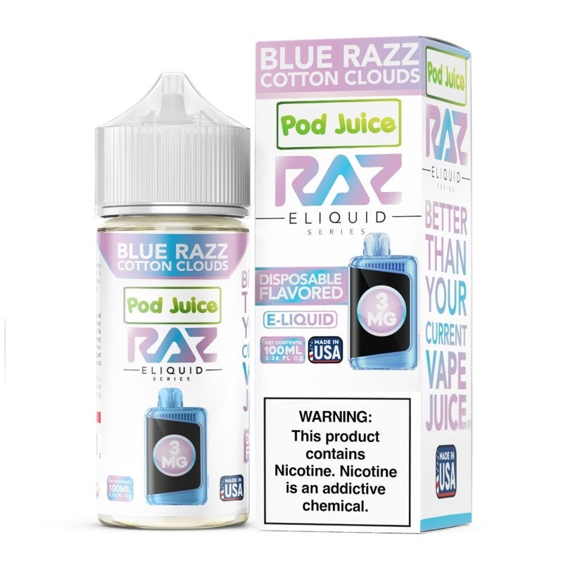 blue razz cotton clouds pod juice raz disposable collab