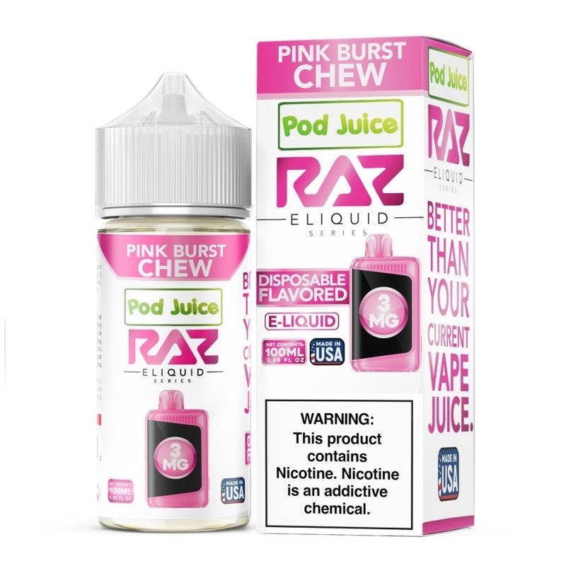 pink burst chew pod juice raz disposable collab