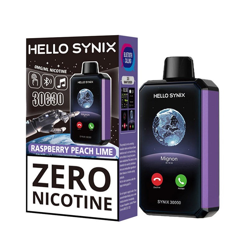 hello synix 30k zero nicotine raspberry peach lime