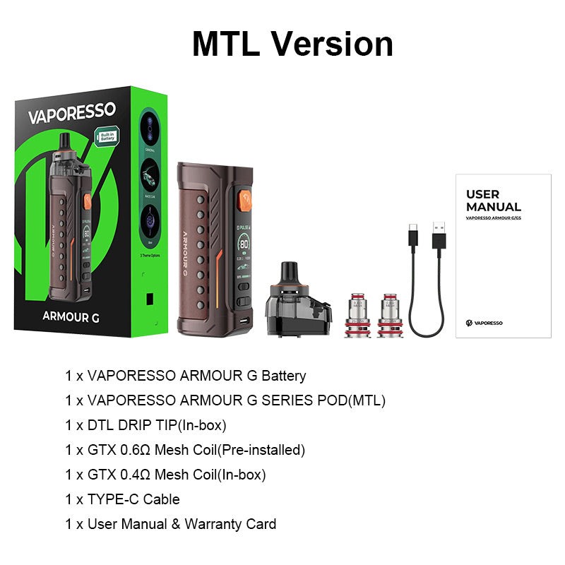 vaporesso armour g mtl package